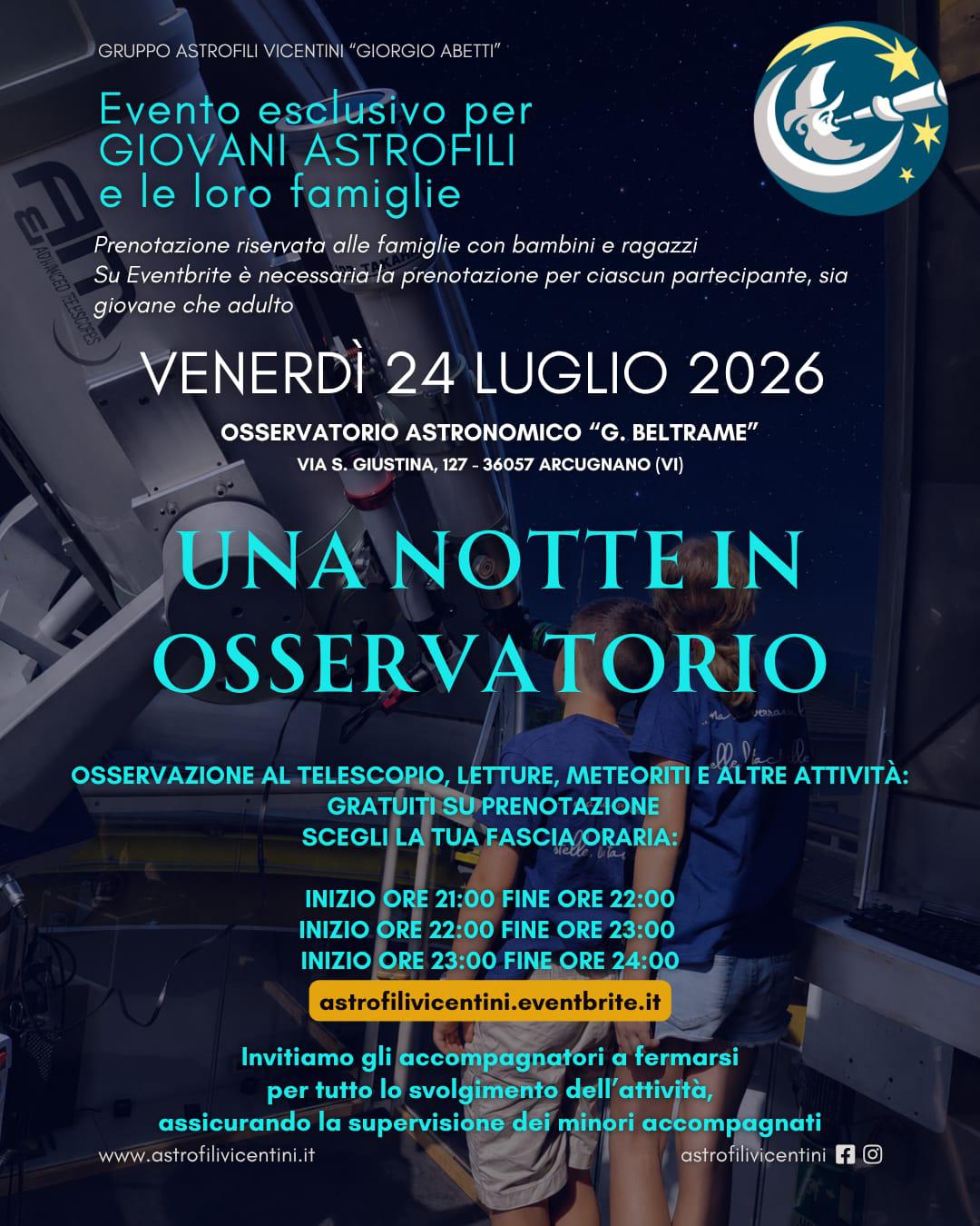 Una notte in Osservatorio — per giovani astrofili e le loro famiglie